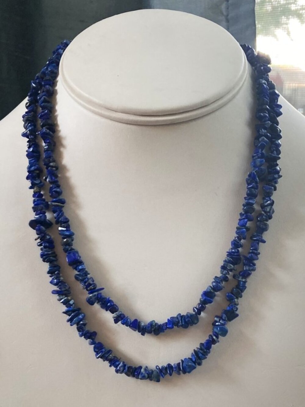 Vintage Lapis Lazuli Chip Bead Necklace, 36" Long, Blue Gemstone, Endless Strand